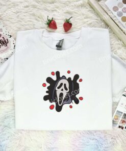 Ghostface Splash Embroidered Shirt, Horror Movie Embroidered Hoodie, Halloween Embroidered Sweatshirt (3)