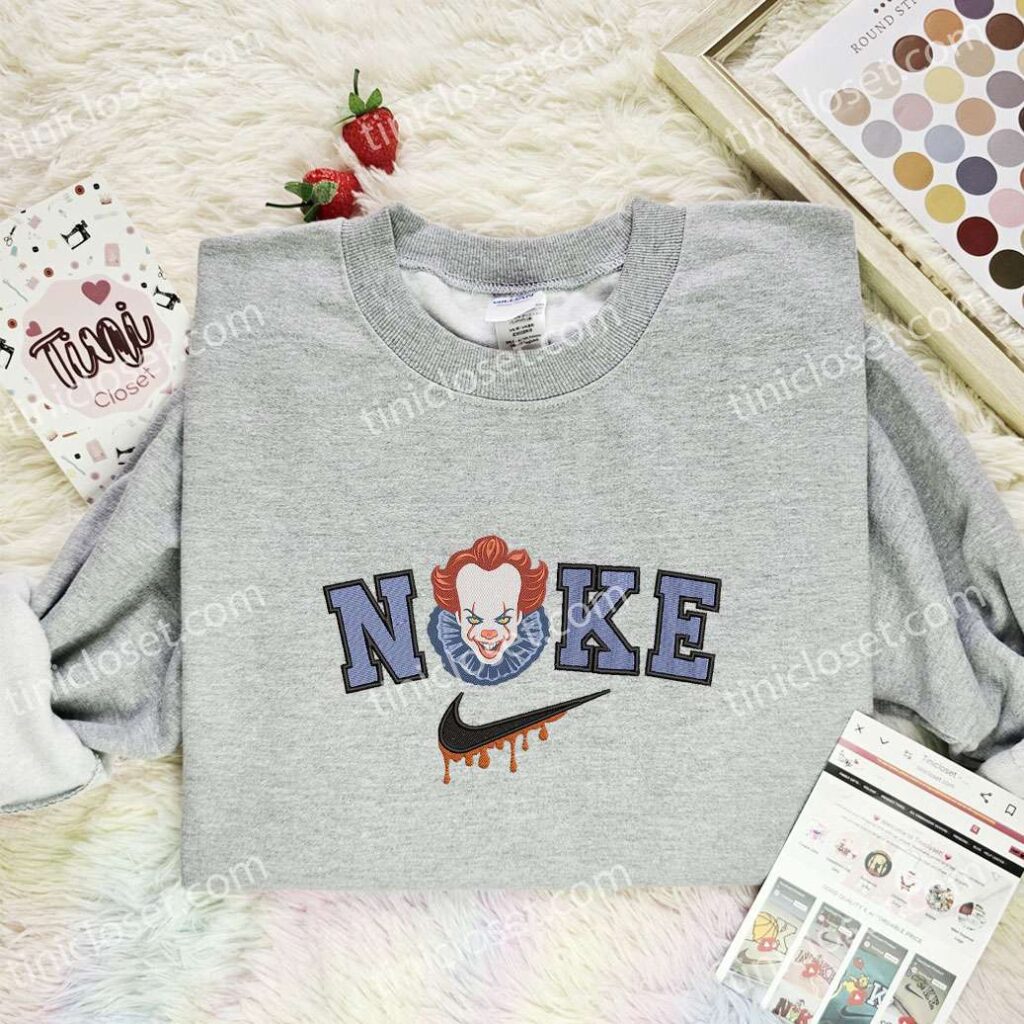 IT Clown Pennywise Embroidered Shirt, Horror Movie Embroidered Hoodie, Halloween Embroidered Sweatshirt