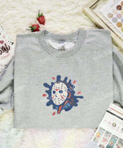 Jason Voorhees Splash Embroidered Shirt, Horror Movie Embroidered Hoodie, Halloween Embroidered Sweatshirt (1)