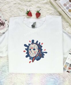Jason Voorhees Splash Embroidered Shirt, Horror Movie Embroidered Hoodie, Halloween Embroidered Sweatshirt (2)