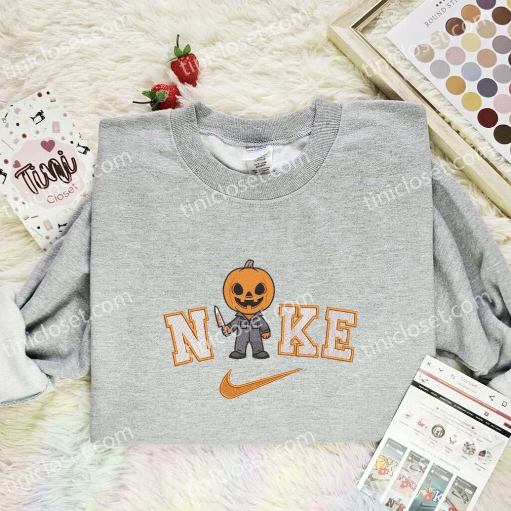 Jason Voorhees Pumpkin Head Embroidered Shirt, Horror Movie Embroidered Hoodie, Halloween Embroidered Sweatshirt