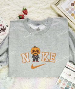 Jigsaw Pumpkin Head Embroidered Shirt, Horror Movie Embroidered Hoodie, Halloween Embroidered Sweatshirt (1)
