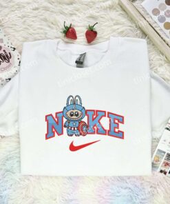 Labubu Captain America Embroidered Shirt, Superhero Embroidered Hoodie, Cartoon Embroidered Sweatshirt (1)