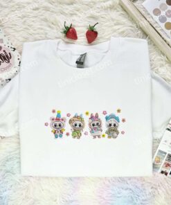 Cute Fluffy Monsters Labubu Embroidered Shirt, Cartoon Embroidered Hoodie, Best Birthday Gift Idea (1)