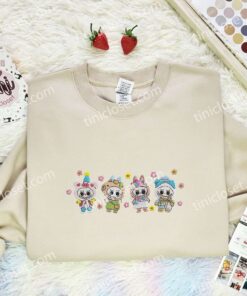 Cute Fluffy Monsters Labubu Embroidered Shirt, Cartoon Embroidered Hoodie, Best Birthday Gift Idea (3)
