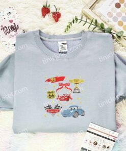 Cars Theme Embroidered Shirt, Pixar Movie Embroidered Hoodie, Disney Characters Embroidered T Shirt (1)