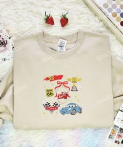 Cars Theme Embroidered Shirt, Pixar Movie Embroidered Hoodie, Disney Characters Embroidered T-Shirt
