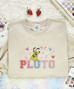 Pluto Dog Embroidered Shirt, Disney Characters Embroidered Hoodie, Cartoon Embroidered T-Shirt
