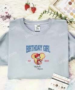 Minnie Mouse Birthday Girl Embroidered Shirt, Disney Characters Embroidered Hoodie, Best Birthday Gift Idea (2)