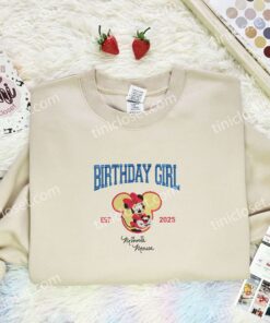 Minnie Mouse Birthday Girl Embroidered Shirt, Disney Characters Embroidered Hoodie, Best Birthday Gift Idea
