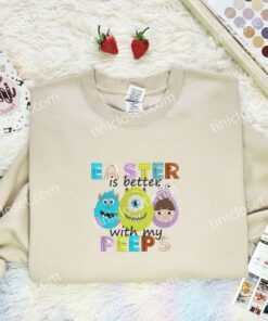 Monsters Inc Easter Eggs Embroidered Shirt, Disney Characters Embroidered Hoodie, Easter Holiday Embroidered Sweatshirt (3)