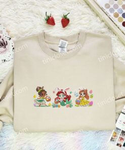 Disney Princesses Easter Embroidered Shirt, Disney Characters Embroidered Hoodie, Easter Holiday Embroidered T Shirt (3)