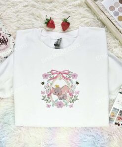 Dumbo Flower Frame Embroidered Shirt, Disney Characters Embroidered Hoodie, Cartoon Embroidered T Shirt (1)