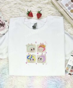 Fluffy Monsters Labubu Faces Embroidered Shirt, Cartoon Embroidered Hoodie, Best Birthday Gift Idea (1)