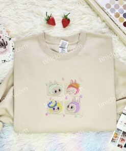 Fluffy Monsters Labubu Faces Embroidered Shirt, Cartoon Embroidered Hoodie, Best Birthday Gift Idea