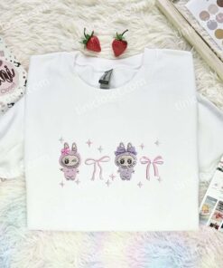 Fluffy Monsters Labubu Coquette Bow Embroidered Shirt, Cartoon Embroidered Hoodie, Best Birthday Gift Idea (1)