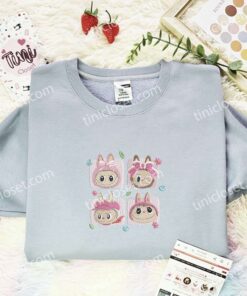 Fluffy Monsters Labubu Pink Coquette Faces Embroidered Shirt, Cartoon Embroidered Hoodie, Best Birthday Gift Idea