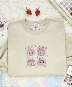Fluffy Monsters Labubu Pink Coquette Faces Embroidered Shirt, Cartoon Embroidered Hoodie, Best Birthday Gift Idea (3)