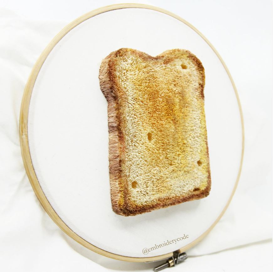 One of Youmeng Liu’s very first works – a punch needle toast.