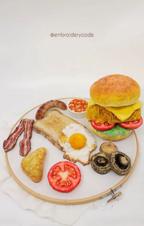 A full punch needle English breakfast.