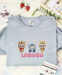 Labubu Capybara Stitch Pooh Embroidered Shirt, Cartoon Embroidered Hoodie, Best Birthday Gift Idea (2)