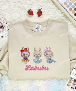 Labubu Disney Princess Cosplay Embroidered Shirt, Disney Characters Embroidered Hoodie, Cartoon Embroidered T Shirt (3)