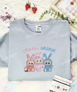 Labubu Easter Bunny Embroidered Shirt, Easter Day Embroidered Hoodie, Holiday Embroidered T Shirt (2)