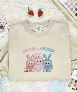 Labubu Easter Bunny Embroidered Shirt, Easter Day Embroidered Hoodie, Holiday Embroidered T Shirt (3)