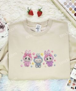 Labubu Fluffy Monsters Embroidered Shirt, Cartoon Embroidered Hoodie, Best Birthday Gift Idea (1)