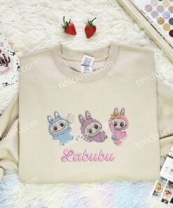 Labubu Fluffy Monsters Embroidered Shirt, Cartoon Embroidered Hoodie, Best Birthday Gift Idea