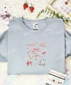 Marie Cat Pink Coquette Embroidered Shirt, Aristocat Embroidered Hoodie, Disney Characters Embroidered T Shirt (2)