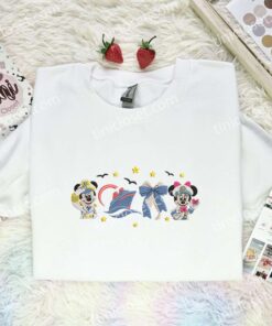 Mickey And Minnie Cruise Coquette Embroidered Shirt, Disney Characters Embroidered Hoodie, Cartoon Embroidered T Shirt (1)