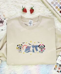 Mickey And Minnie Cruise Coquette Embroidered Shirt, Disney Characters Embroidered Hoodie, Cartoon Embroidered T Shirt (3)