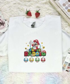 Mario Super Daddio Embroidered Shirt, Video Game Characters Embroidered Hoodie, Best Father's Day Gift (2)