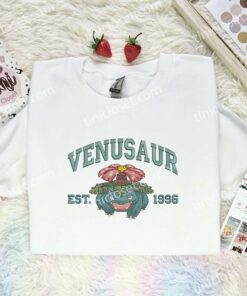 Venusaur Est 1996 Embroidered Shirt, Pokemon Embroidered Hoodie, Anime Embroidered Sweatshirt (2)