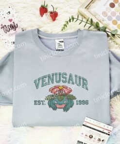 Venusaur Est 1996 Embroidered Shirt, Pokemon Embroidered Hoodie, Anime Embroidered Sweatshirt (3)