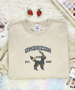 Umbreon Est 1996 Embroidered Shirt, Pokemon Embroidered Hoodie, Anime Embroidered Sweatshirt