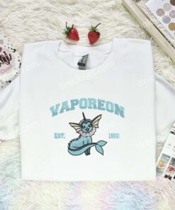 Vaporeon Est 1996 Embroidered Shirt, Pokemon Embroidered Hoodie, Anime Embroidered Sweatshirt (1)