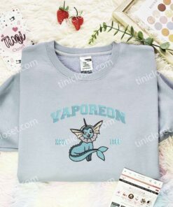 Vaporeon Est 1996 Embroidered Shirt, Pokemon Embroidered Hoodie, Anime Embroidered Sweatshirt (2)