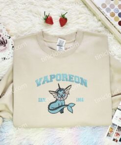 Vaporeon Est 1996 Embroidered Shirt, Pokemon Embroidered Hoodie, Anime Embroidered Sweatshirt (3)