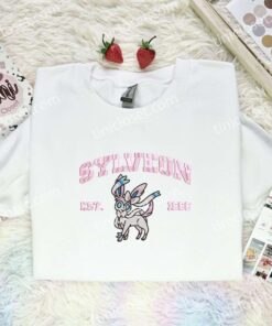Sylveon Est 1996 Embroidered Shirt, Pokemon Embroidered Hoodie, Anime Embroidered Sweatshirt (1)