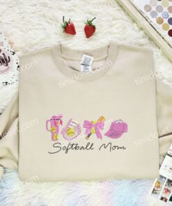 Softball Mom Coquette Embroidered Shirt, Sports Embroidered Hoodie, Mother's Day Gift Idea (3)