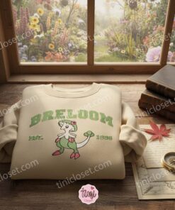 Breloom Anime Embroidery Sweatshirt, Retro Gaming Crewneck, Boyfriend Hoodie Gift (3)