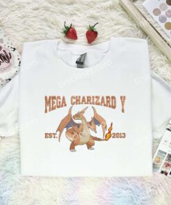Mega Charizard Y Est 2013 Embroidered Shirt, Pokemon Embroidered Hoodie, Anime Embroidered Sweatshirt (2)