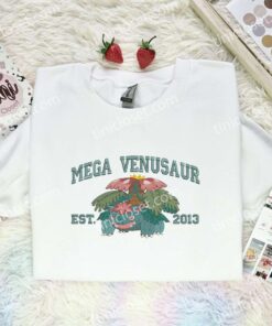 Mega Venusaur Embroidered Shirt, Pokemon Embroidered Hoodie, Anime Embroidered T Shirt (1)