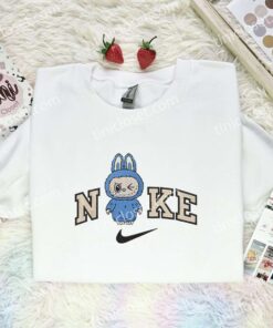 Blue Labubu Fluffy Monster Embroidered Shirt, Art Toy Embroidered Hoodie, Best Gift Idea (1)