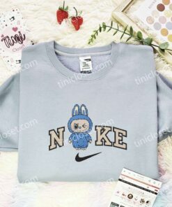 Blue Labubu Fluffy Monster Embroidered Shirt, Art Toy Embroidered Hoodie, Best Gift Idea