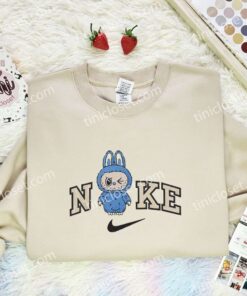 Blue Labubu Fluffy Monster Embroidered Shirt, Art Toy Embroidered Hoodie, Best Gift Idea (3)