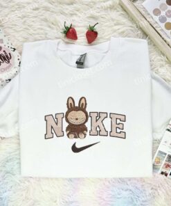 Brown Labubu Sleep Embroidered Shirt, Art Toy Embroidered Hoodie, Best Gift Idea (1)