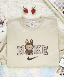 Brown Labubu Sleep Embroidered Shirt, Art Toy Embroidered Hoodie, Best Gift Idea